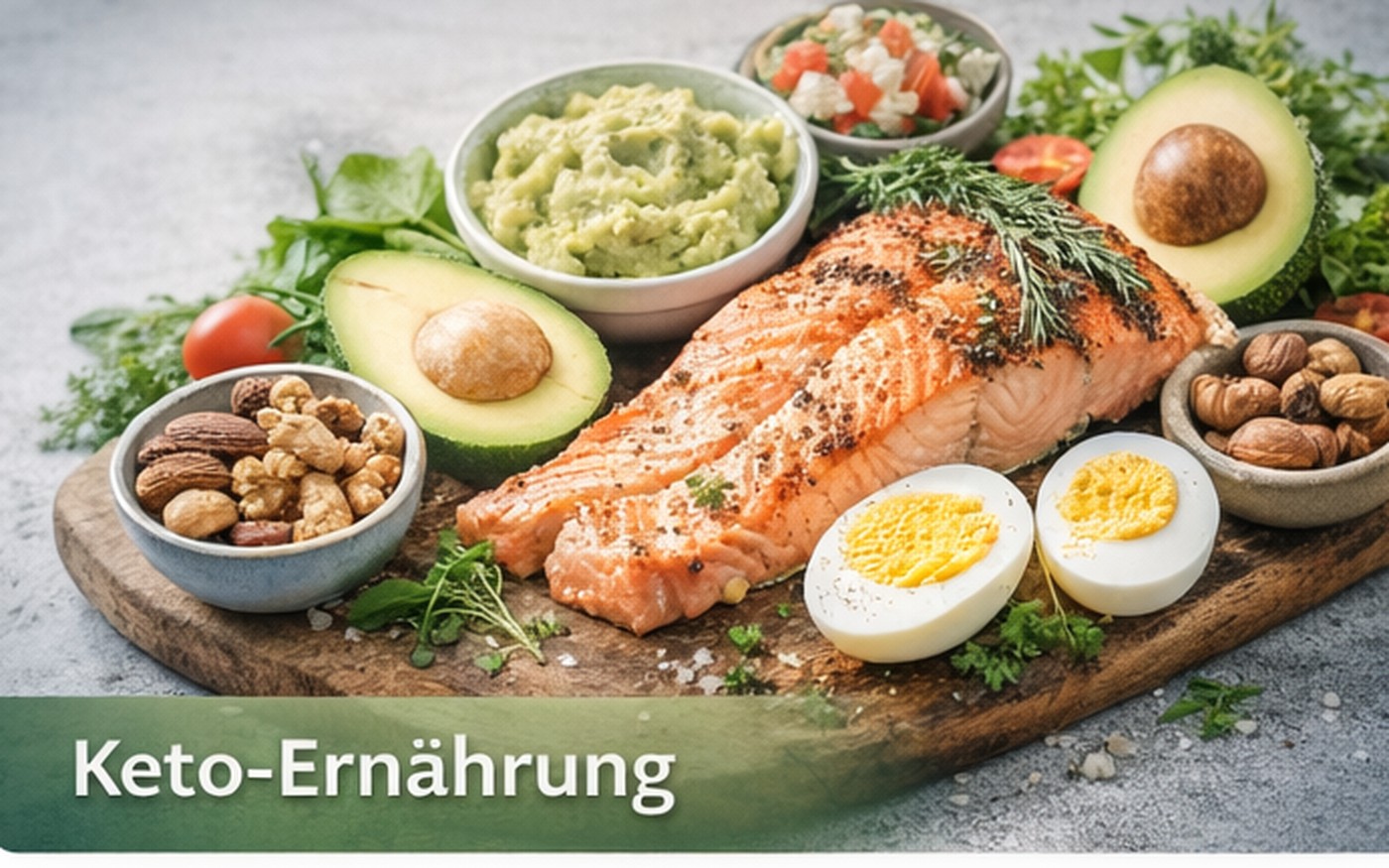 Keto-Ernährung: Avocado, Lachs, Eier und Nüsse