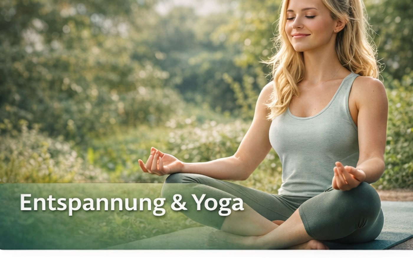 Yoga: junge blonde Frau meditiert im Grünen